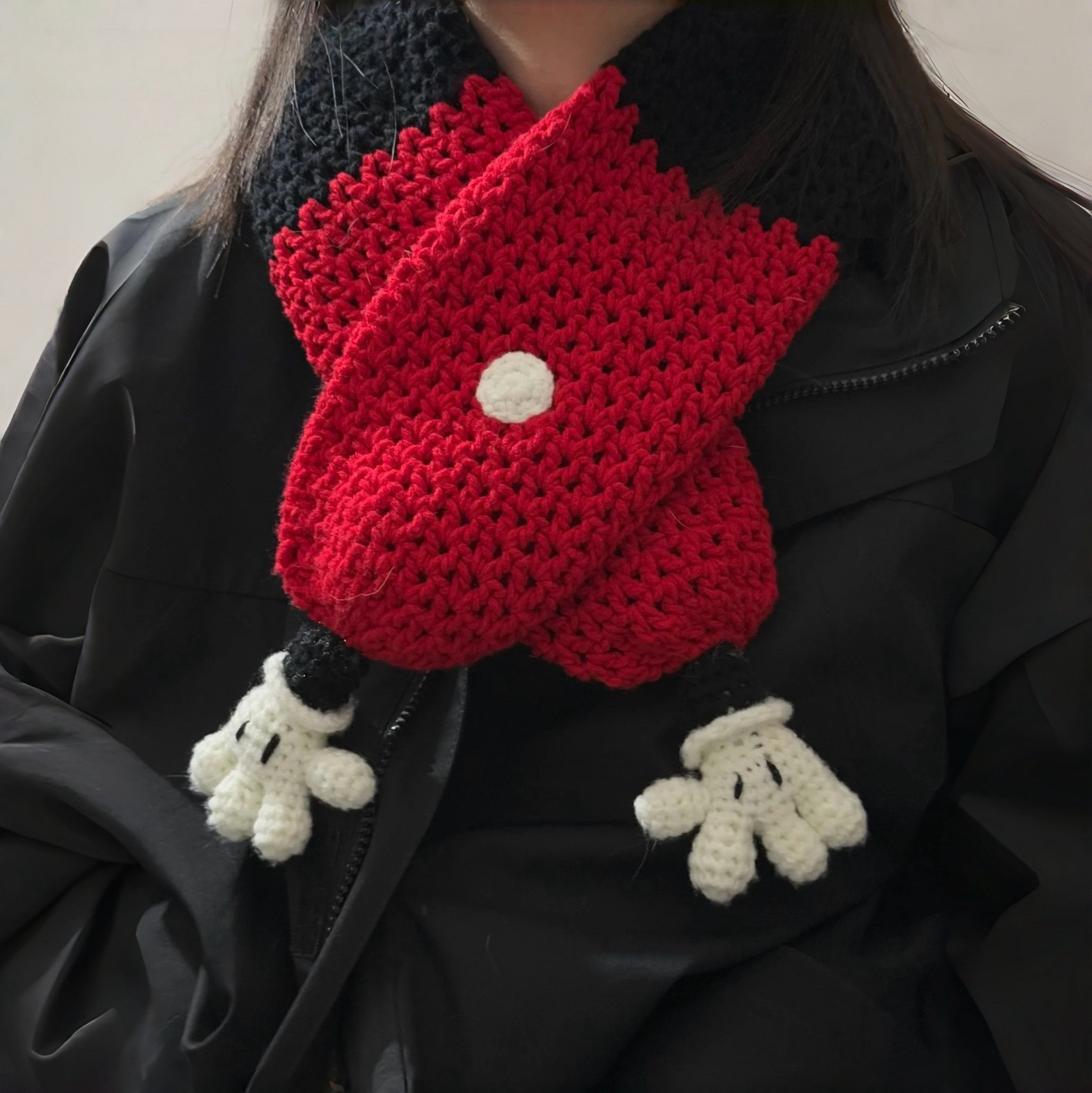 手工编织米奇小手毛线围脖女秋冬季保暖防寒可爱护颈交叉小围巾,服饰配件/皮带/帽子/围巾,围巾/丝巾/披肩,淘宝优惠券,粉丝福利购,淘宝优惠卷