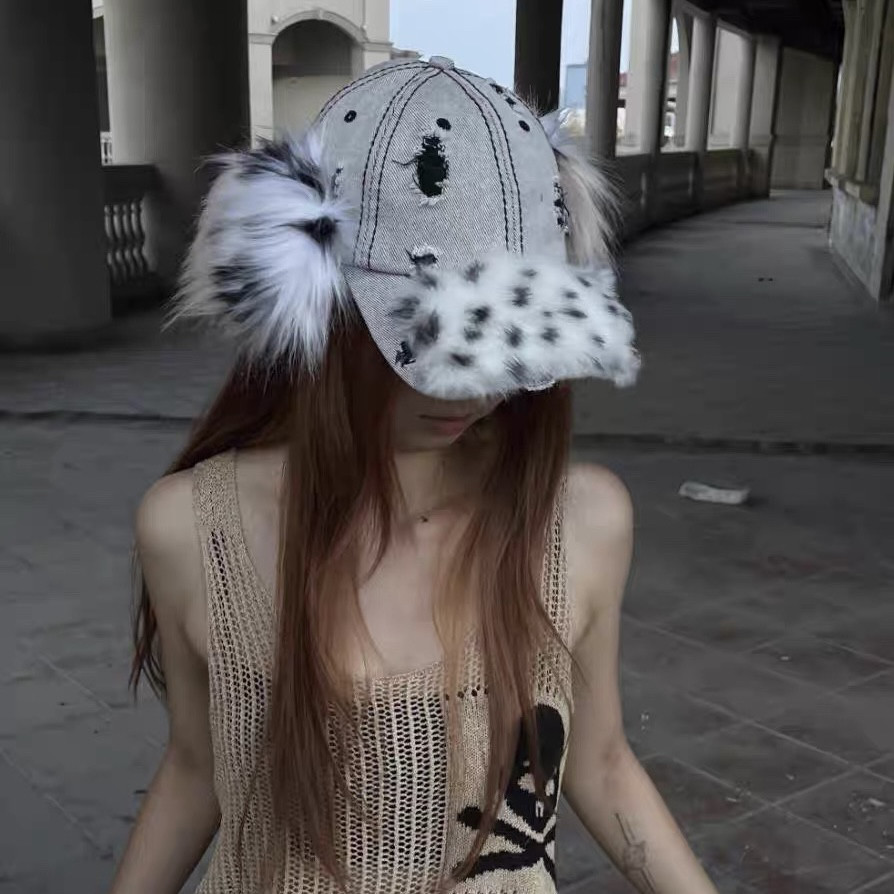 新款毛绒美式复古斑点毛球水洗牛仔做旧平檐帽秋冬ins显脸小,服饰配件/皮带/帽子/围巾,帽子,淘宝优惠券,粉丝福利购,淘宝优惠卷