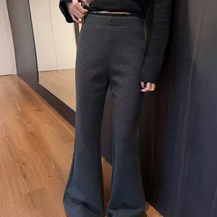 LEAF2025冬季花边腰高腰显瘦加绒直筒裤百搭显瘦时髦喇叭裤女9687