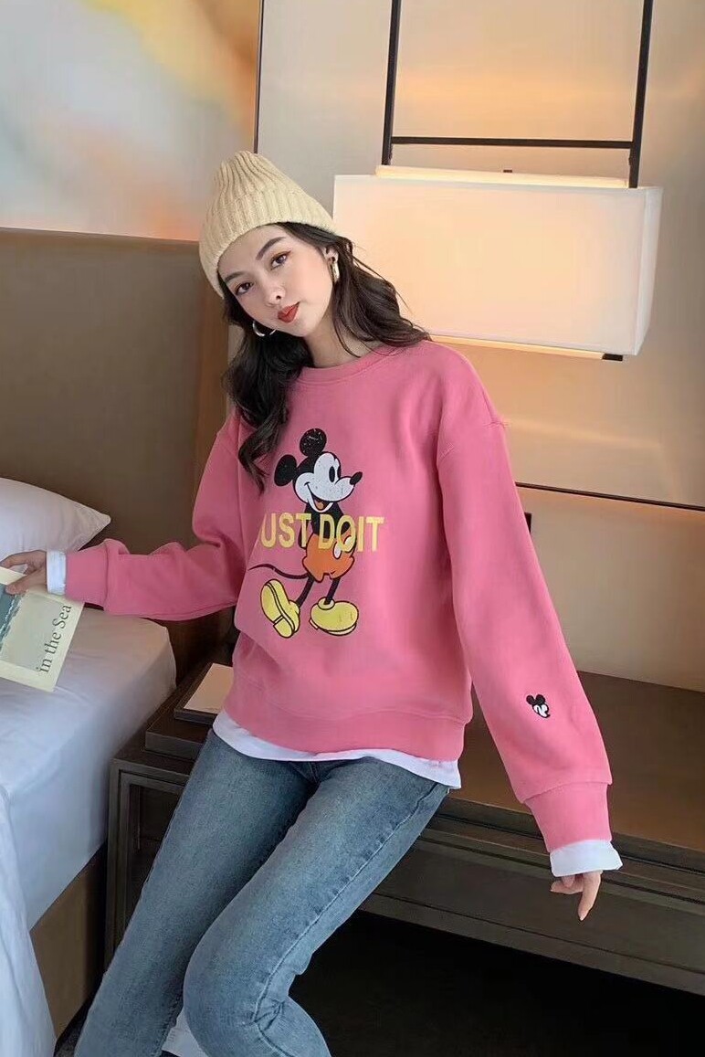 欧洲站2023秋季女装新款韩版宽松假两件套头卡通米奇印花卫衣女