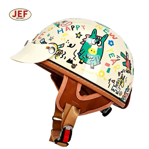 台湾JEF小马吉祥复古半盔3C夏季