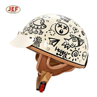 台湾JEF摩托车头盔复古星际派对男女士电动车踏板半盔夏季3C瓢盔