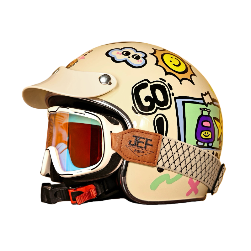 台湾JEF复古缤纷假日摩托车头盔