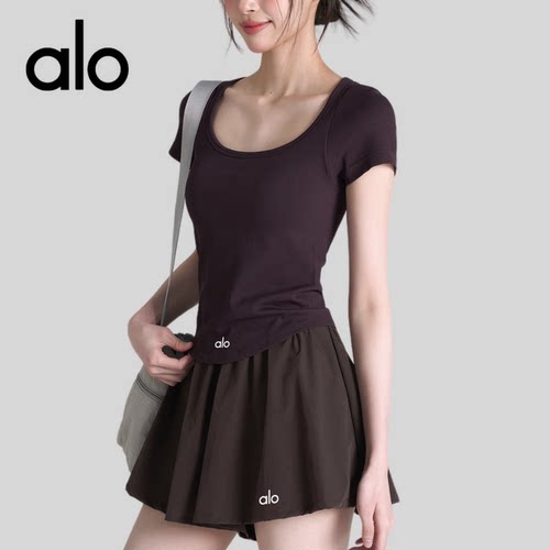 AIo含胸垫瑜伽t恤女跑步短袖夏季速干透气显瘦运动健身服上衣夏