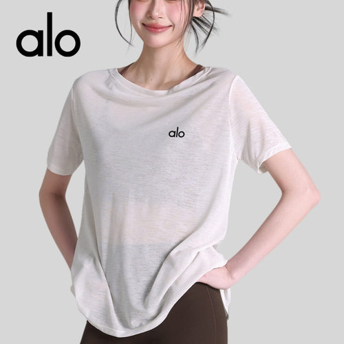AIo速干瑜伽t恤女宽松显瘦美背开叉普拉提健身短袖罩衫运动上衣