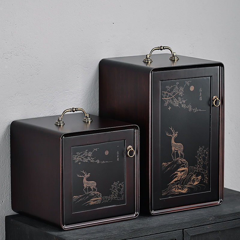 普洱多层储存盒 茶饼收纳盒普洱茶盒分茶盘抽屉式黑白茶饼架套组