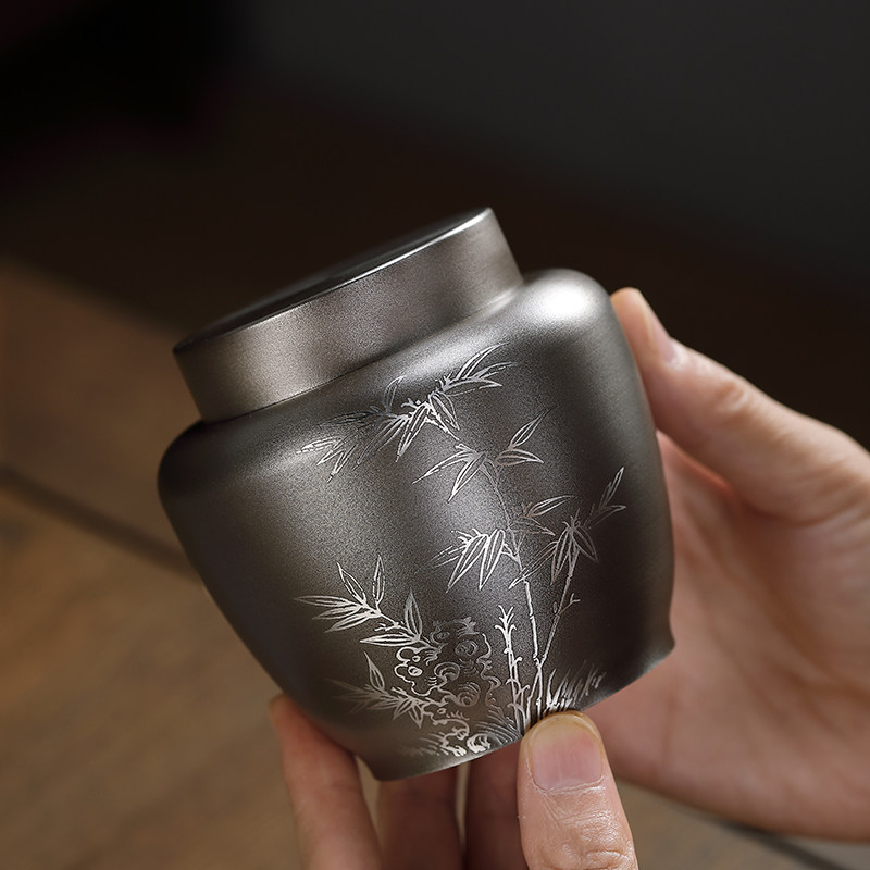 青花彤纯锡中式茶仓手工茶叶罐