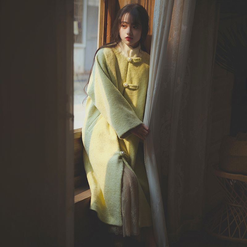 【松子】改良新中式国风毛呢外套女秋冬款复古温柔中长款大衣外套