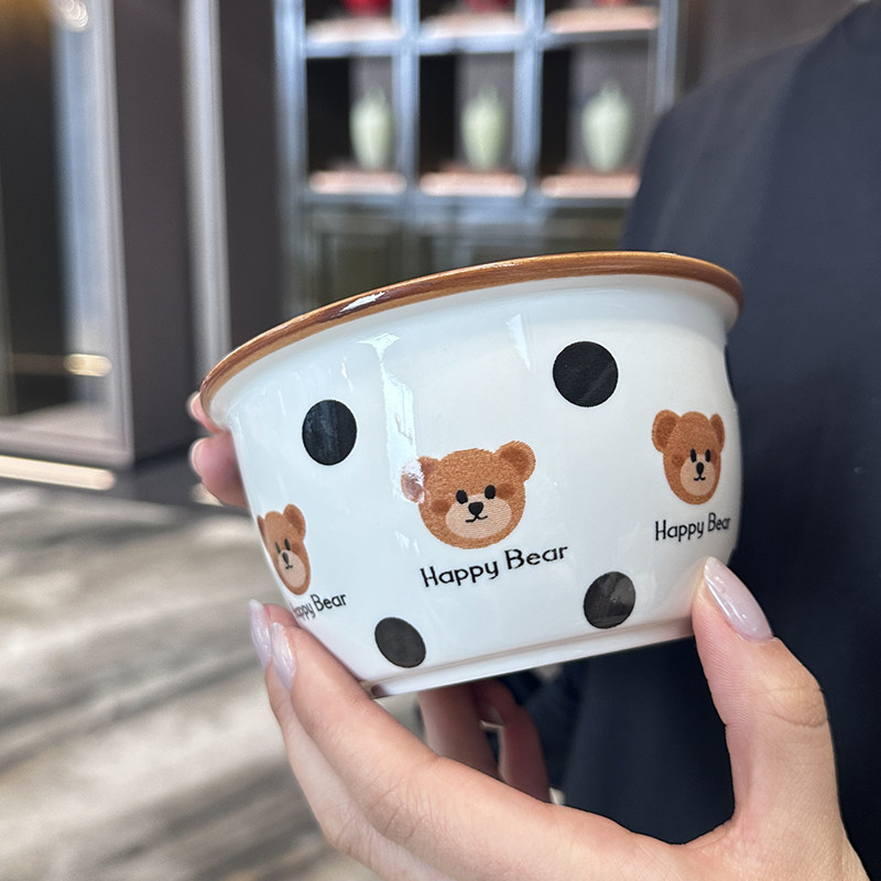 【手绘线条熊】简约感!陶瓷深碗餐具ins风卡通可爱饭碗儿童碗小熊