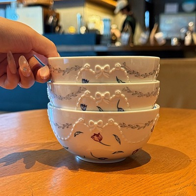 甜到心间的小碗！法式复古浮雕碎花小碗陶瓷米饭碗早餐酸奶碗汤碗