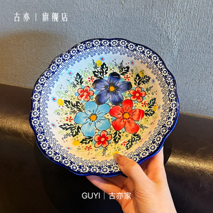 艺术｜手绘波兰釉下彩盛夏深汤盘西餐加深菜盘早餐盘 餐盘与美食