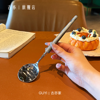 法式Crayon|高颜值琉光灰304喝汤勺子长柄圆头勺干饭勺吃螺蛳粉勺