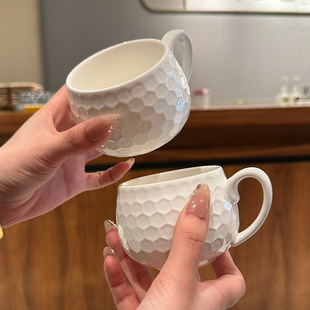 一眼爱上啦｜蜂巢浮雕咖啡杯碟｜单杯茶杯早餐牛奶咖啡杯拉花杯子