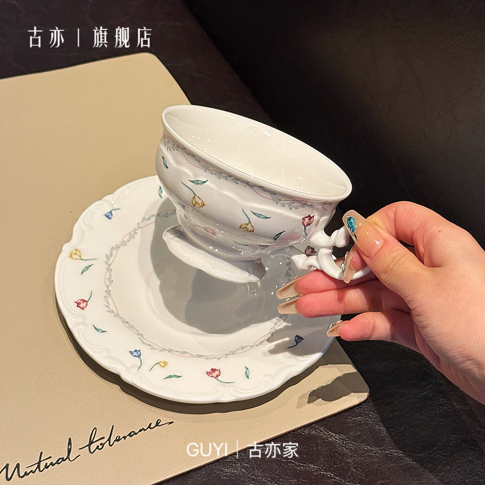 老板娘超爱的杯碟｜复古温柔花卉陶瓷咖啡杯碟下午茶拿铁拉花杯子,餐饮具,咖啡杯,淘宝优惠券,粉丝福利购,淘宝优惠卷