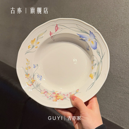 【漂亮老板娘自留】淡雅美好wei宝中古鸢尾花汤盘西餐深盘甜品盘