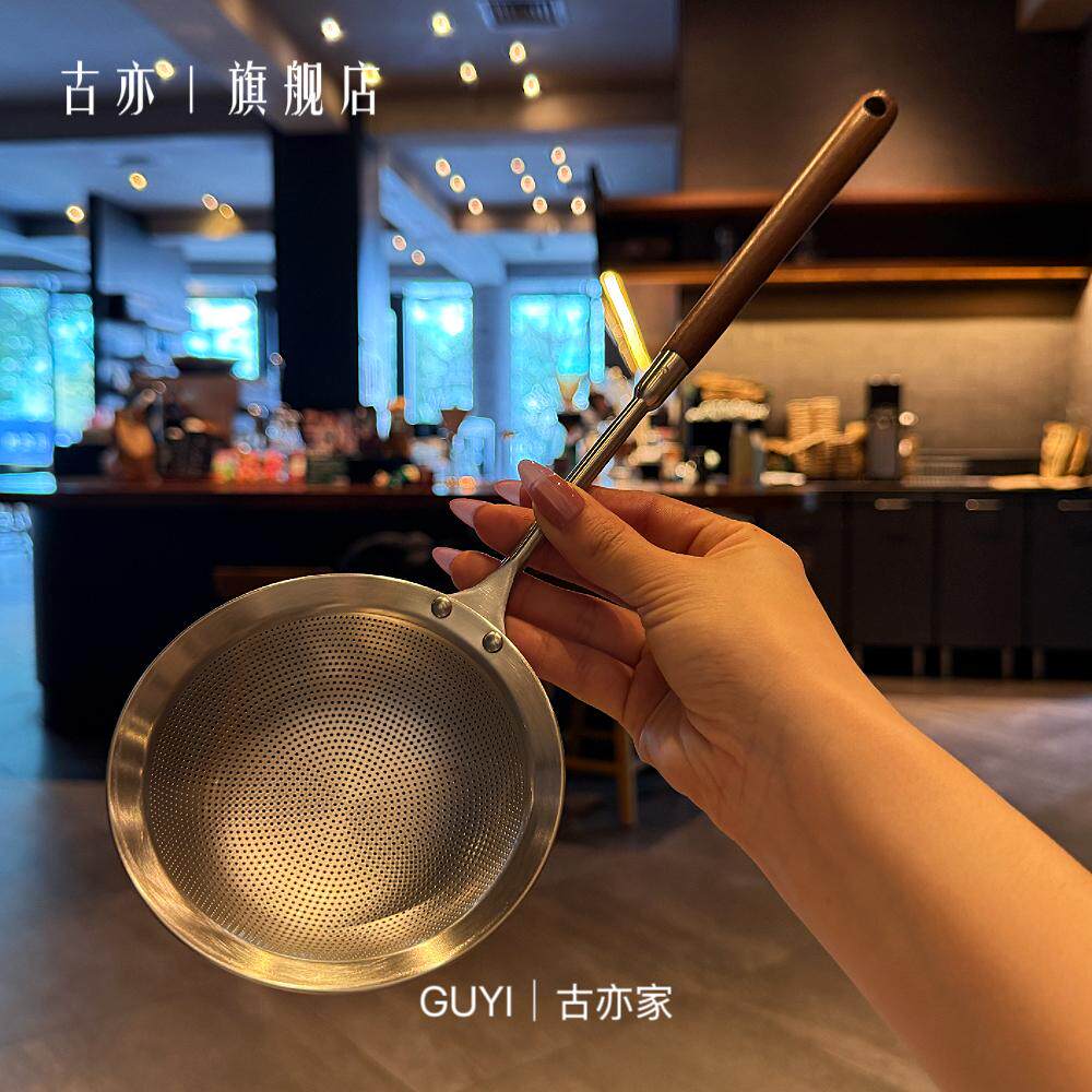 抄好用*18/10不锈钢木柄漏勺家用豆浆过滤网筛火锅打沫勺滤油捞勺