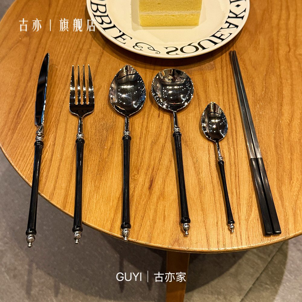 复古日式小竹罐黑银 304不锈钢牛排刀叉勺子六件套装 西餐具筷子,餐饮具,西餐餐具套装,淘宝优惠券,粉丝福利购,淘宝优惠卷