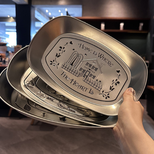 餐具控入 复古风野餐盘薯条炸鸡油炸小吃盘马口铁托盘水果盘 美式