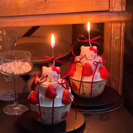 2026圣诞节跨年kt猫蛋糕装饰hellokitty草莓碗陶瓷碗平安夜甜品碗