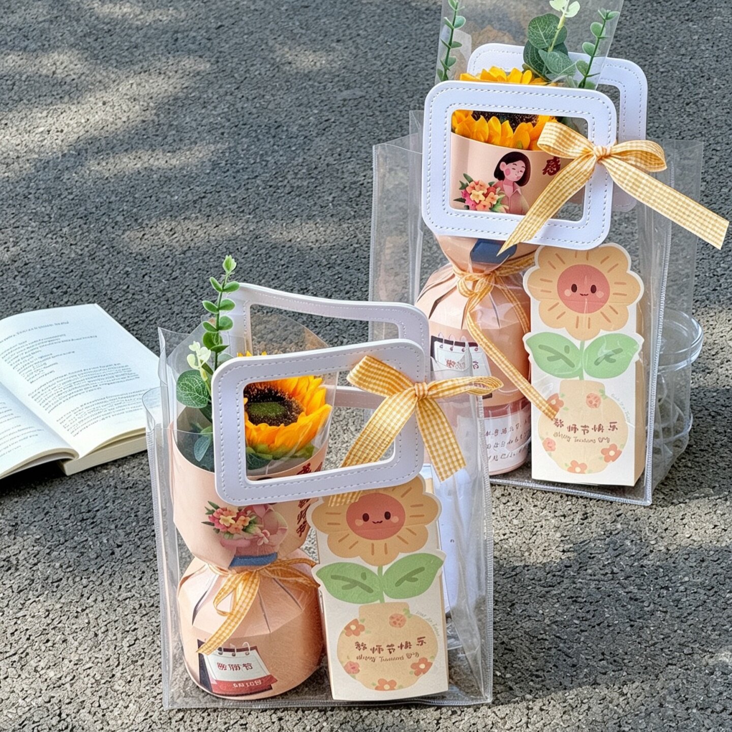2026教师节礼盒手提袋蛋糕装饰仿真向日葵花束摆件老师节日配件