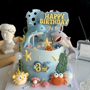 海洋生物世界主题蛋糕装饰摆件海豚鲨鱼海星螃蟹儿童生日甜品烘焙