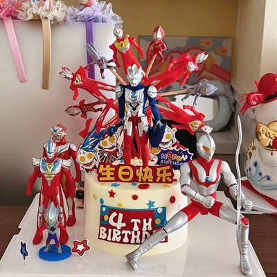 网红旋转摩天轮奥特曼蛋糕装饰插件超人男孩生日派对烘焙甜品装扮