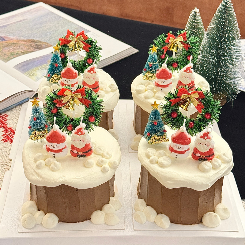 2026圣诞节圣诞老人雪人蜡烛蛋糕装饰草圈圣诞树平安夜甜品插件