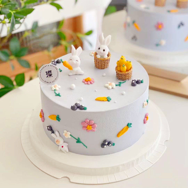 网红小兔子生日蛋糕装饰摆件小箩筐红萝卜兔子微景观兔子烘焙装扮