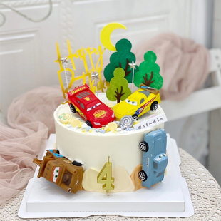 男孩卡通生日蛋糕装饰摆件迷你回力小汽车总动员闪电麦昆儿童车子