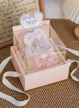 2026母亲节4寸透明蛋糕盒包装盒郁金香卡片水钻mom节日甜品盒装扮