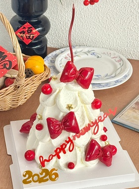 2026马年新年快乐亚克力蛋糕装饰pu蝴蝶结春节跨年甜品台装扮插件