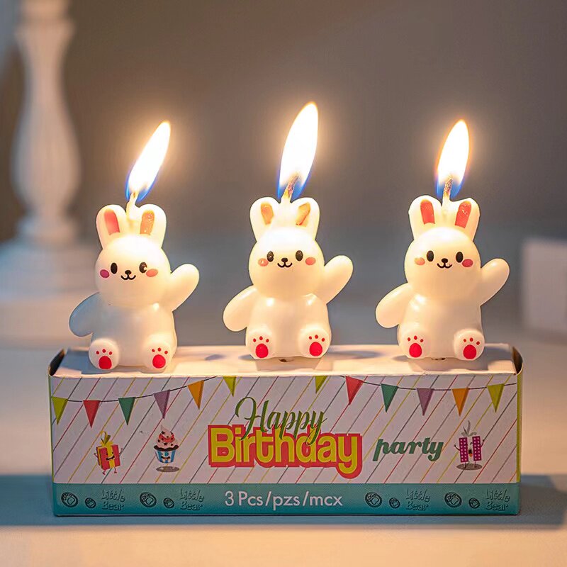 卡通可爱小兔子蜡烛蛋糕装饰插件小白兔蜡烛儿童生日派对烘焙装扮
