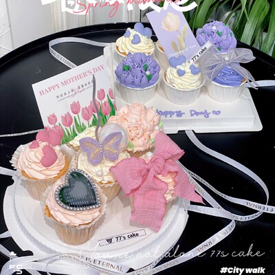 母亲节纸杯蛋糕装饰钻石爱心镜子