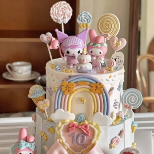 卡通可爱美乐蒂蛋糕装饰三丽鸥库洛米彩虹女孩生日派对烘焙装扮