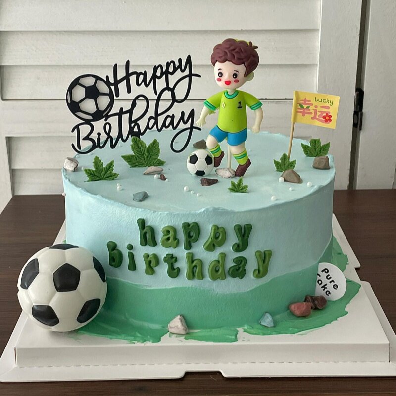 儿童生日足球主题蛋糕装饰软胶踢足球男孩烘焙甜品台派对装扮配件