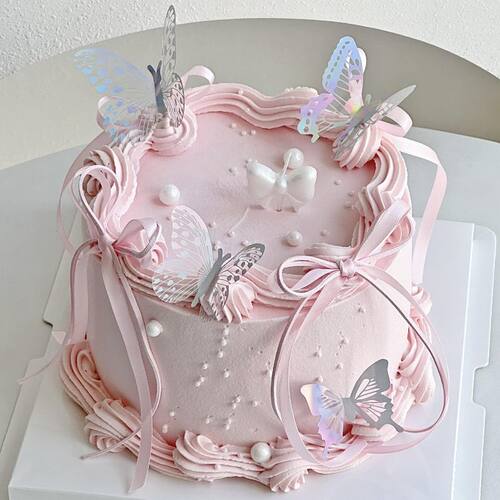 网红仙女女神生日蛋糕装饰蝴蝶结蜡烛幻彩蝴蝶丝带甜品烘焙装扮