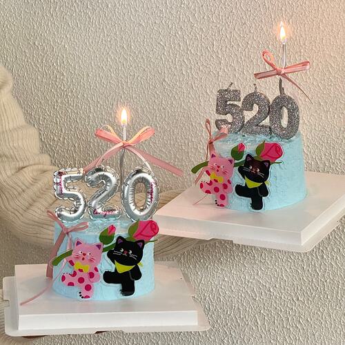 网红520情人节蜡烛蛋糕装饰插件摆件玫瑰情侣小猫亚克力烘焙插牌