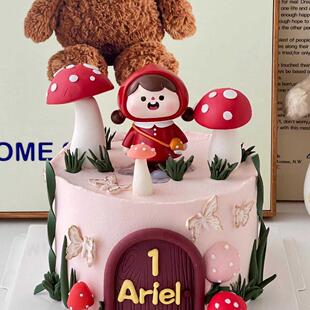 简约森系采蘑菇小姑娘蛋糕装饰摆件儿童生日烘焙甜品装扮配件插件