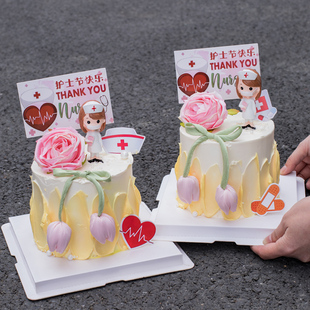 2026护士节快乐蛋糕装饰插牌512树脂护士人偶摆件郁金香花苞配件
