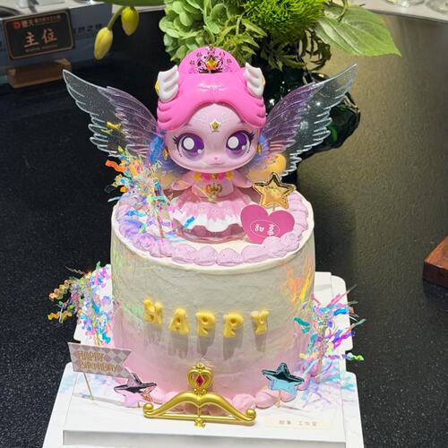 网红可爱奇妙语音发光萌可女孩蛋糕装饰摆件女生公主生日烘焙插件