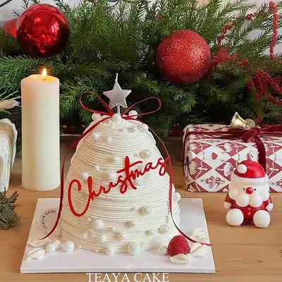 2025圣诞节快乐许愿树蛋糕装饰Christmas亚克力红色丝带节日装扮
