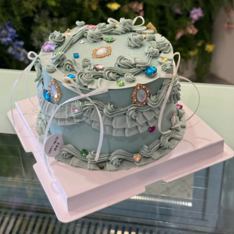 红款五彩宝石钻石蛋糕装饰彩色珠宝女孩生日甜品烘焙装扮