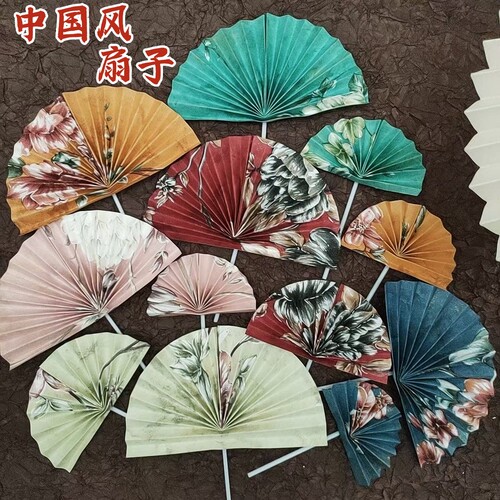 中国风扇子蛋糕装饰古诗词婚礼插牌青花瓷祝寿周岁甜品台生日插件