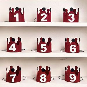 韩国红色皇冠数字帽生日氛围拍照毛毡帽儿童男女孩周岁装饰品道具