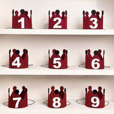 韩国红色皇冠数字帽生日氛围拍照毛毡帽儿童男女孩周岁装饰品道具