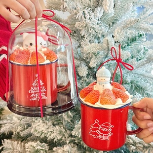 2026圣诞节红色搪瓷杯茶杯蛋糕装饰圣诞kt猫老人雪人烘焙装扮摆件