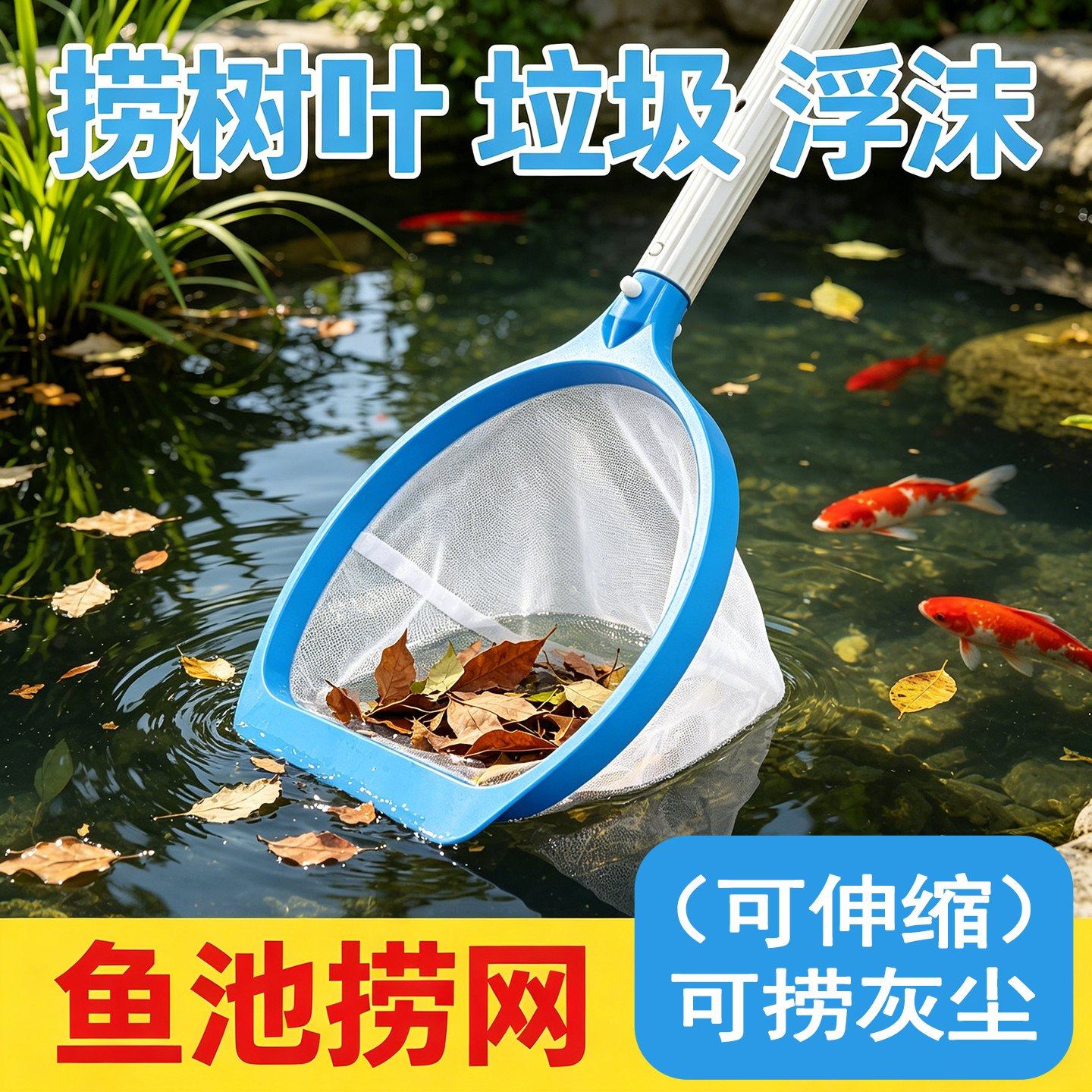鱼池捞网小号加密配伸缩杆鱼粪清理泳池抄网景观池树叶清洁