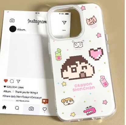 像素小新适用于苹果17promax手机壳14 15 16白底15pro卡通可爱11