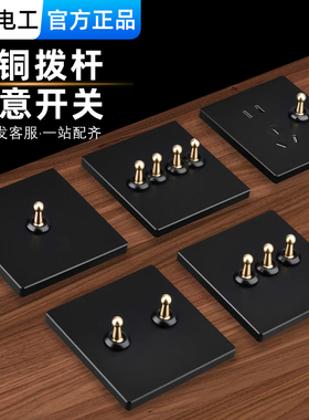 国际电工86型法式黑色复古工业风格黄铜拨杆开关面板酒店民宿插座
