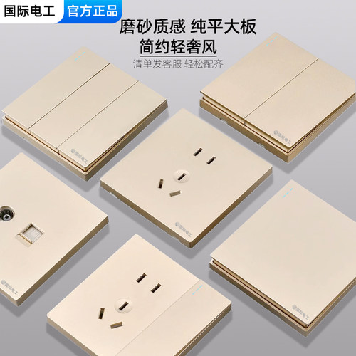 国际电工香槟金大板家用开关插座